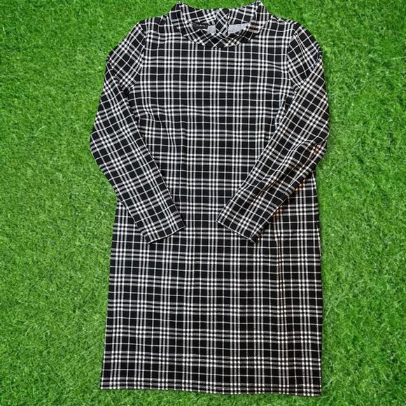 Talbots black and white checkered plaid full dress - Picture 1 of 7